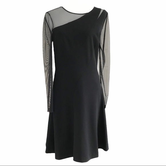 Dkny Dresses & Skirts - DKNY BLACK MESH SLEEVE MIDI FORMAL COCKTAIL DRESS - 12